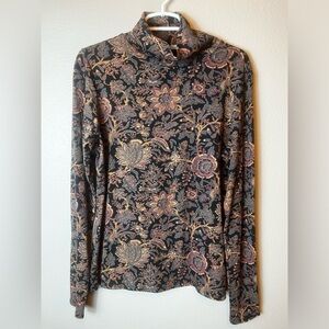 Peruvian Connection Floral Print Dark Romantic Long Sleeve Turtleneck Size L
